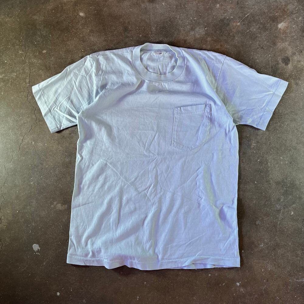 1970s True vintage JcPenny single stitch light blue blank Pocket shirt Size M